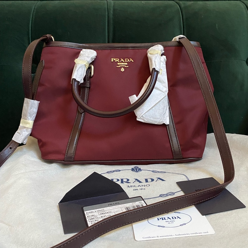 ❌SOLD❌Authentic PRADA Granato Tessuto Nylon and Soft Calf Leather Satchel Bag